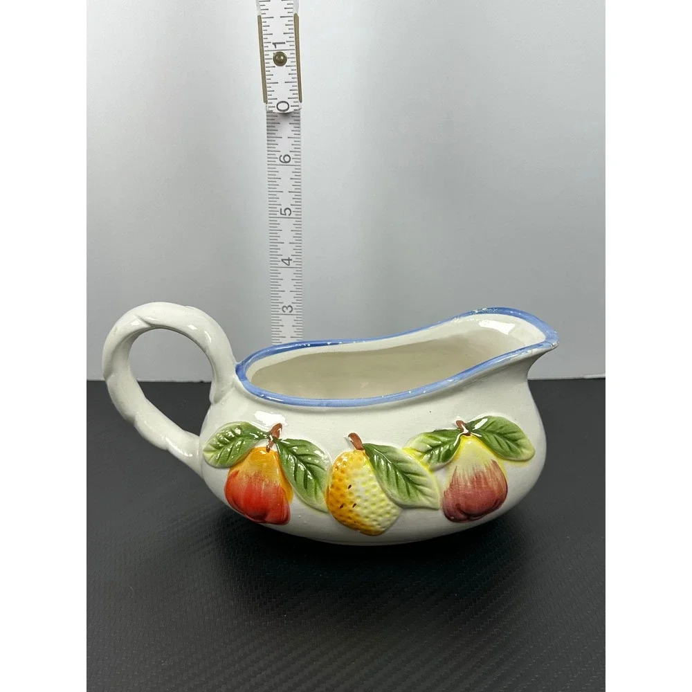Panware Ceramic Fruit‎ Gravy Sauce Pitcher Creamer Red Yellow Pear Design